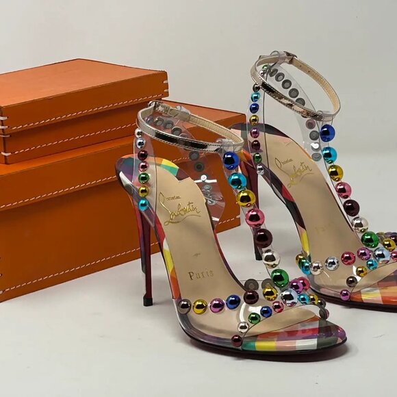 Christian Louboutin 100 Faridaravie Multicolor High Heel Sandals, 36.5 - Picture 1 of 9